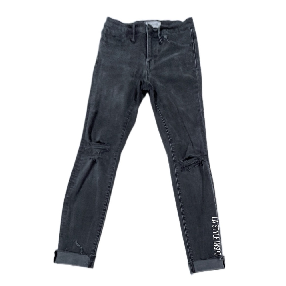 Madewell 9” High Rise Skinny Ripped Frayed Jeans in Black Size 26
